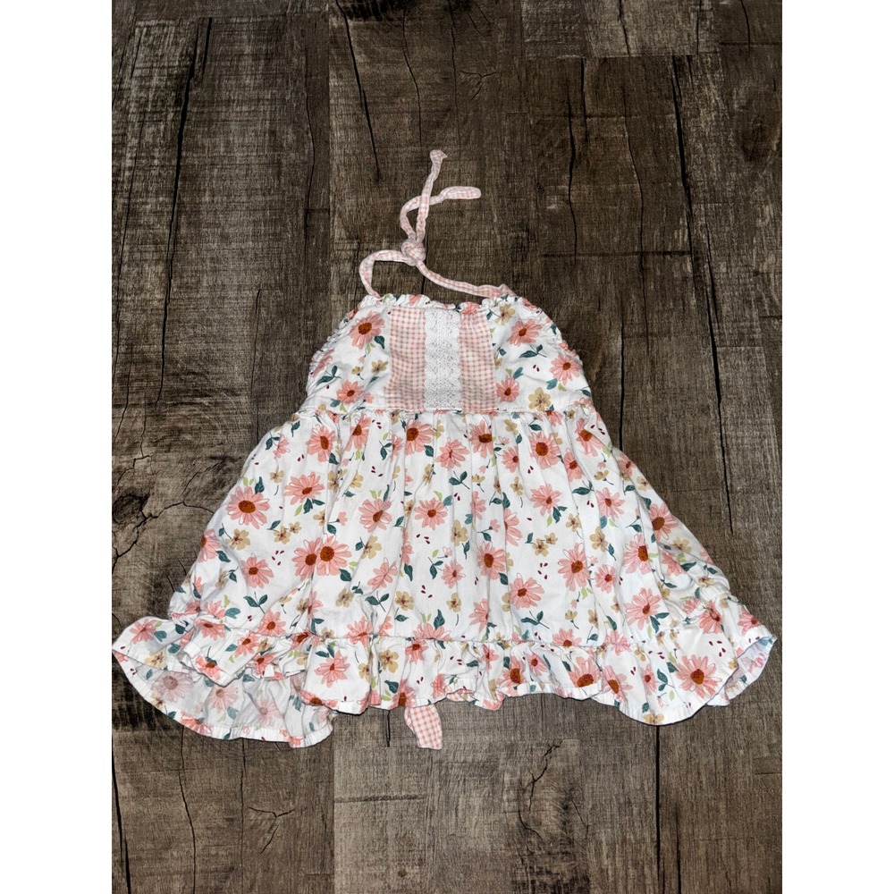 Marie Nicole Clothing Girls Floral Halter Top Pink Gingham Lace Ruffle Size 4Y
